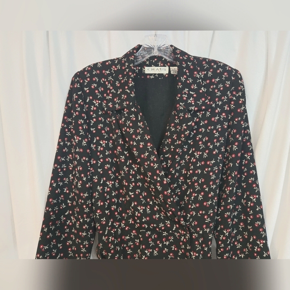 Chaus Black Floral Long Sleeve Casual Workwear Fall Dress - Picture 2 of 9